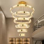 Elevate Your Stairway with Expertly Crafted High Ceiling Crystal Ring Chandeliers for Luxurious Ambiance