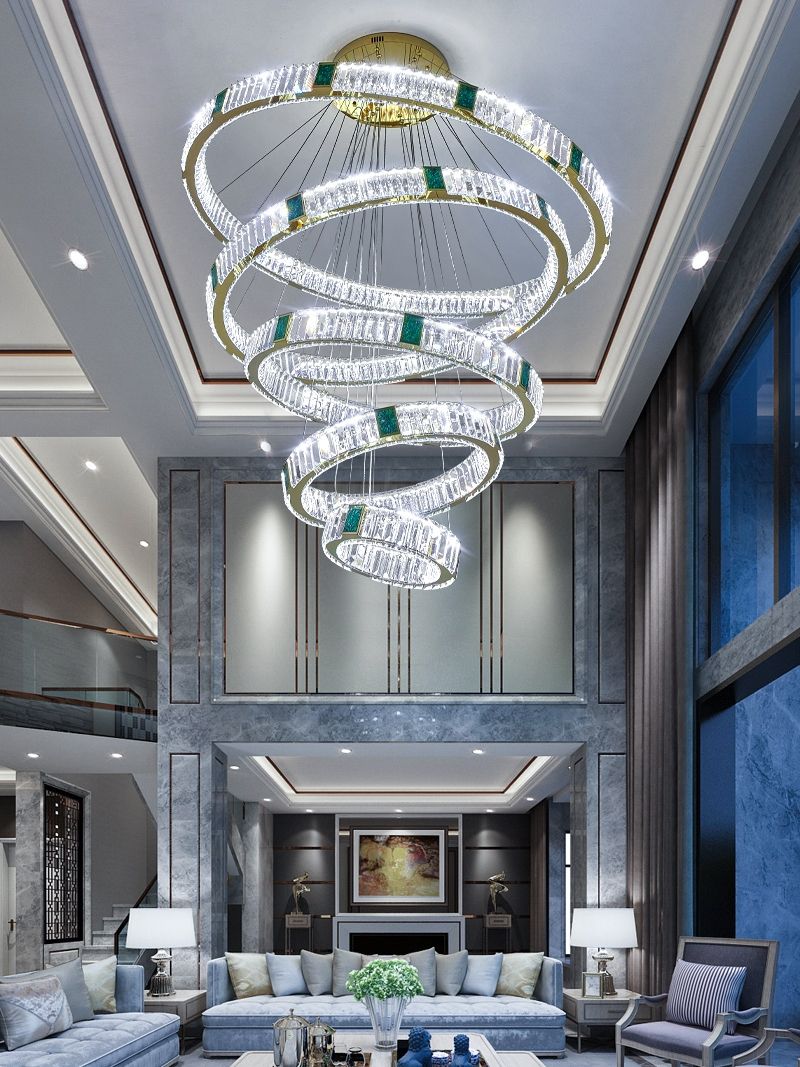 Elevate Your Stairway with Expertly Crafted High Ceiling Crystal Ring Chandeliers for Luxurious Ambiance