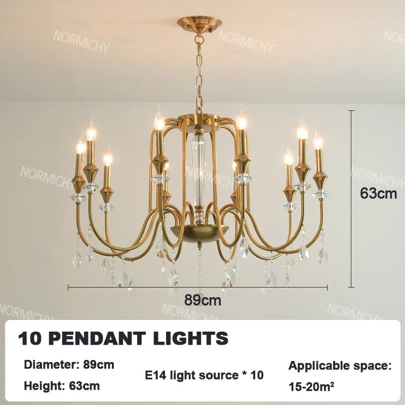 American Luxurious Ceiling Chandelier Candle Dinning Room Cafe Villa Hotel Parlor Bedroom Interior LED Hanging Lighting