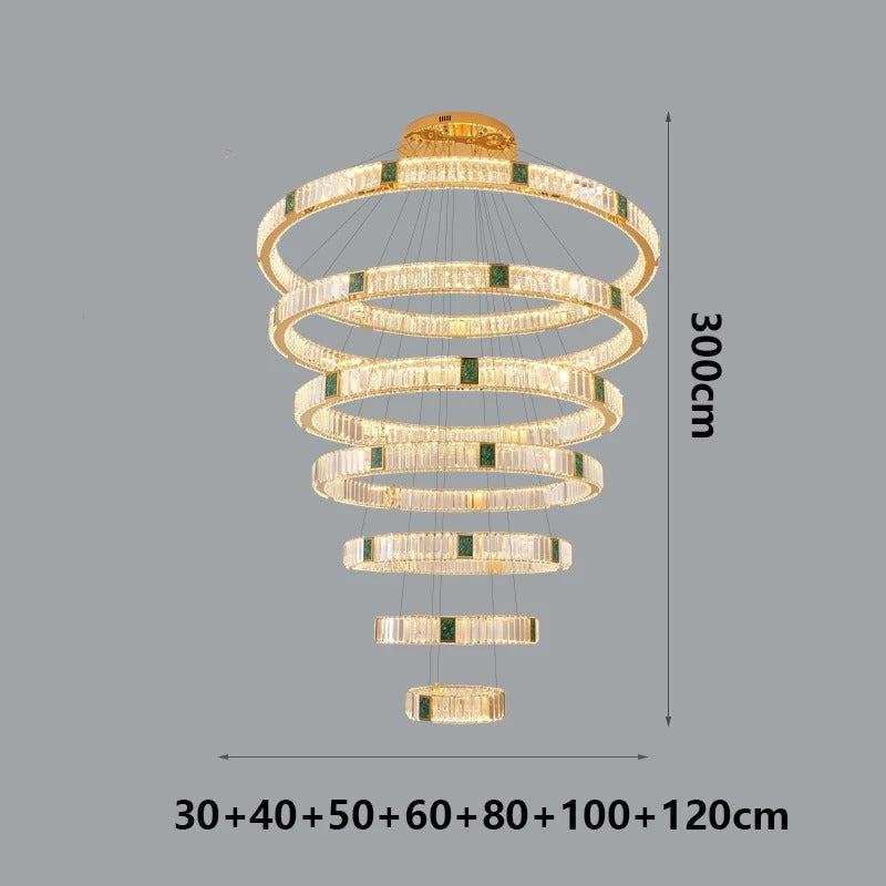 Elevate Your Stairway with Expertly Crafted High Ceiling Crystal Ring Chandeliers for Luxurious Ambiance