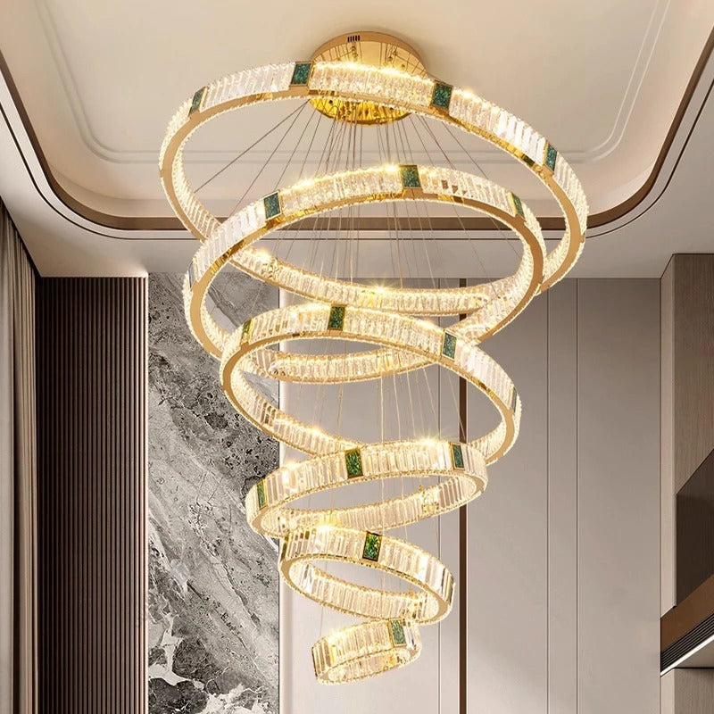 Elevate Your Stairway with Expertly Crafted High Ceiling Crystal Ring Chandeliers for Luxurious Ambiance