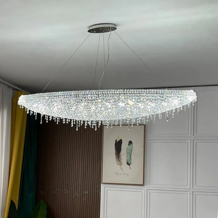 Contemporary Crystal Chandelier Featuring Boat-Inspired Elements for Rectangular Dining Islands
