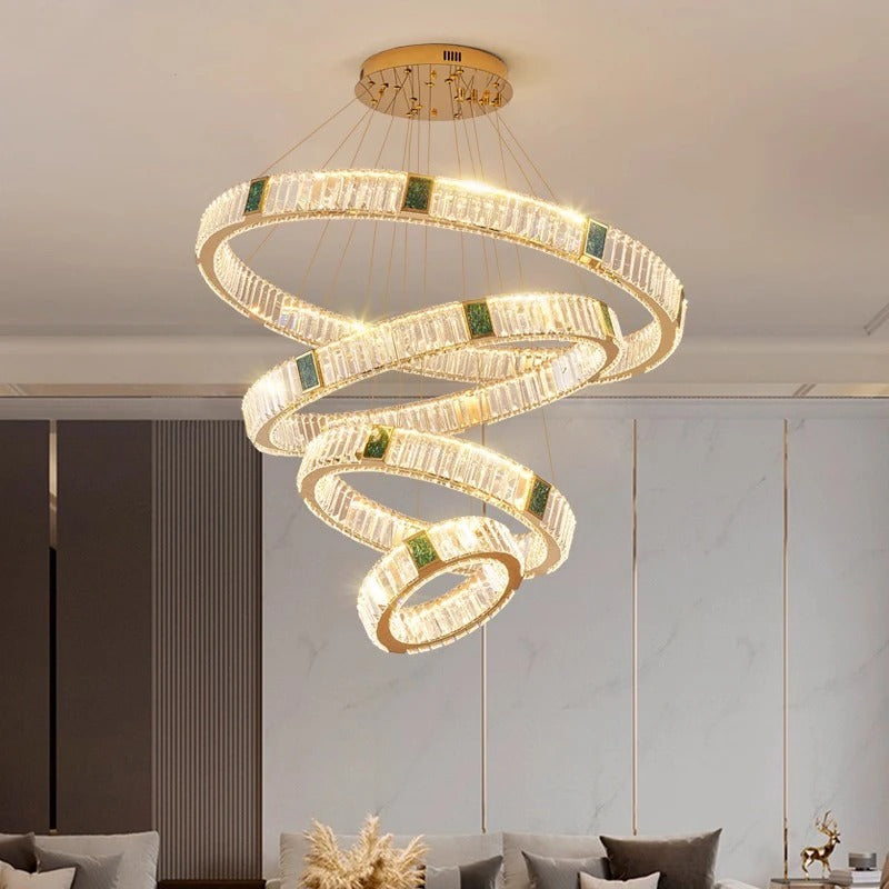 Elevate Your Stairway with Expertly Crafted High Ceiling Crystal Ring Chandeliers for Luxurious Ambiance