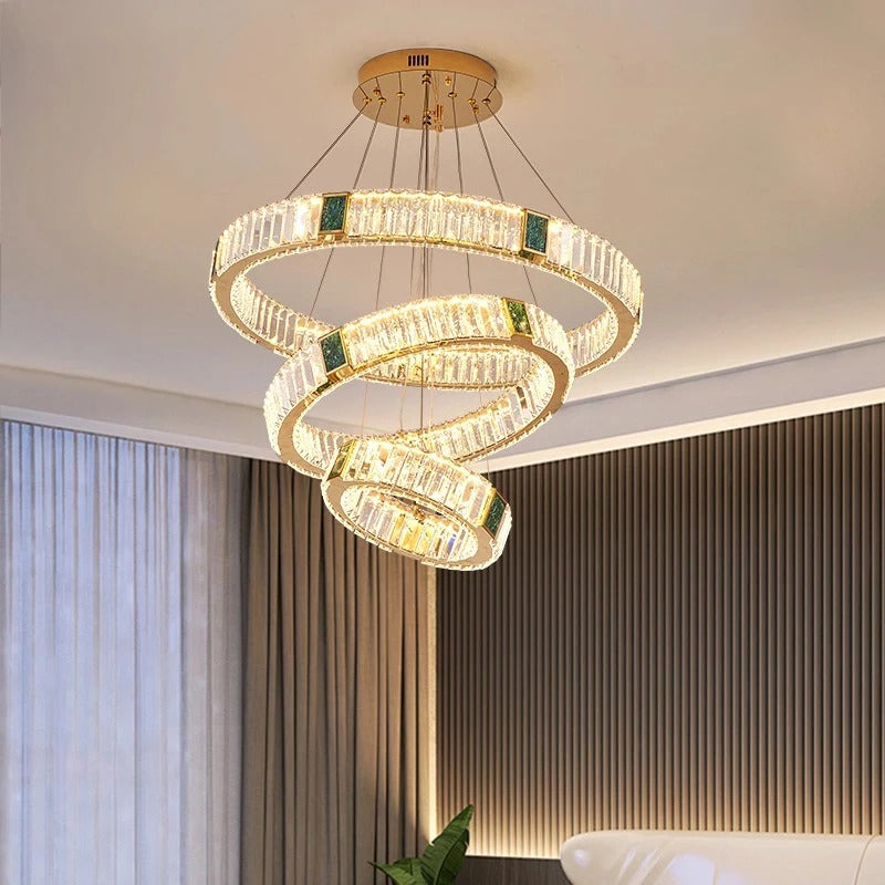 Elevate Your Stairway with Expertly Crafted High Ceiling Crystal Ring Chandeliers for Luxurious Ambiance