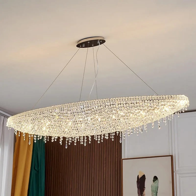 Contemporary Crystal Chandelier Featuring Boat-Inspired Elements for Rectangular Dining Islands