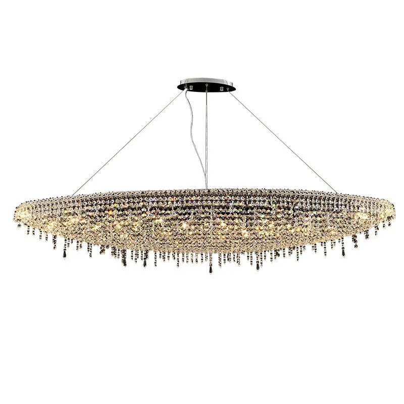 Contemporary Crystal Chandelier Featuring Boat-Inspired Elements for Rectangular Dining Islands