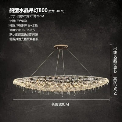 Contemporary Crystal Chandelier Featuring Boat-Inspired Elements for Rectangular Dining Islands