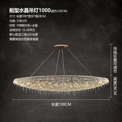 Contemporary Crystal Chandelier Featuring Boat-Inspired Elements for Rectangular Dining Islands