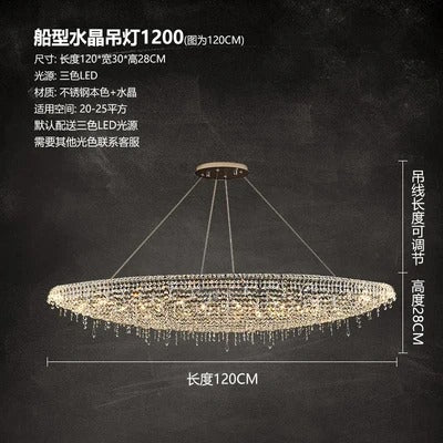 Contemporary Crystal Chandelier Featuring Boat-Inspired Elements for Rectangular Dining Islands